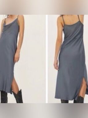 Anthropologie Elyse Slip Dress in Carbon w/Side Slits sz M